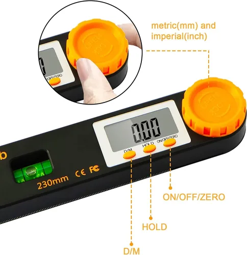 Miniatura 3 de Rainyb Herramienta de Búsqueda de Ángulo Digital de 7 Pulgadas 0-360 Grados con Transportador Digital LED, Niveles de Burbuja Horizontales