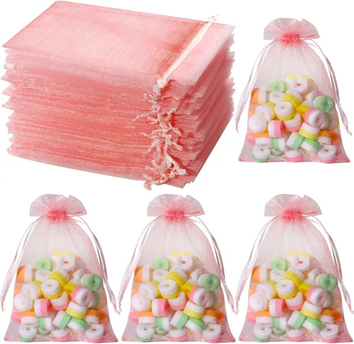 Miniatura 11 de Hopttreely 100 bolsas de organza transparentes premium, bolsas de regalo para bodas blancas, bolsas de joyería de 4 x 4.72 pulgadas para fiestas