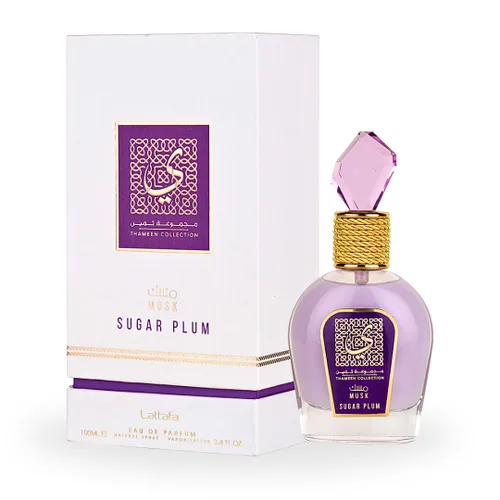 Lattafa Thameen Collection Musk Sugar Plum Eau de Parfum en espray para mujer, 3.4 onzas