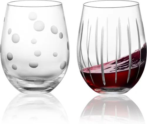 Miniatura 13 de Joeyan Copas de vino tinto y blanco sopladas a mano, copas de tallo con patrón de rayas y puntos, juego de cristalería de tallo largo tallado Copas