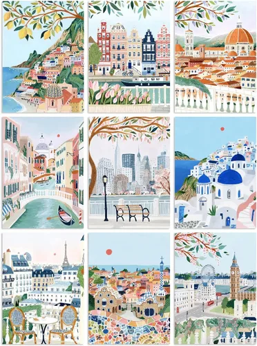 Miniatura 21 de KICHANG 4 paquetes de pintura por números para adultos, pintura al óleo acrílica de animales por números sobre lienzo, kits de pintura para adultos
