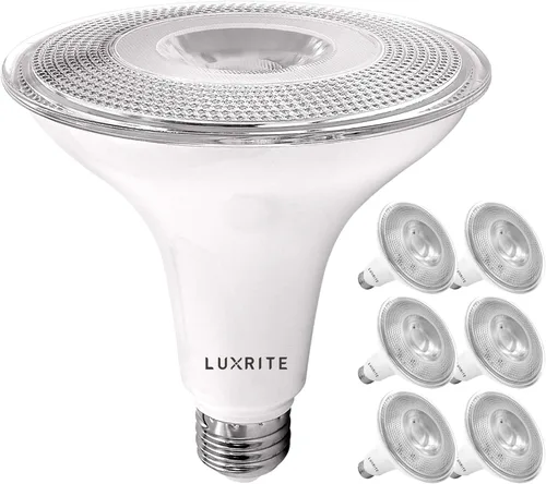 LUXRITE Paquete de 6 bombillas LED PAR38 para exteriores, equivalente a 120 W, 1250 lúmenes, 2700 K blanco cálido, 15 W regulable, foco para