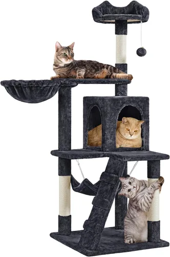 Miniatura 12 de Yaheetech Árbol para gatos de 54 pulgadas, torre para gatos de varios niveles con postes rascadores, amplio condominio y hamaca, centro