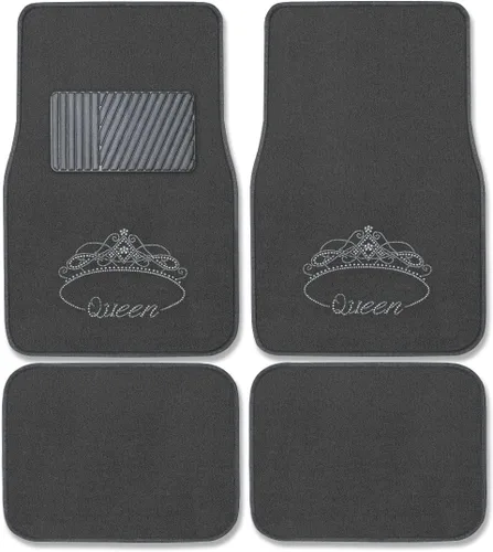 CarsCover Royal Queen Crown - Tapetes para piso de automóvil, SUV, camión, 4 unidades, color carbón