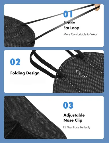 Miniatura 5 de LEMENT 25 piezas de Máscaras faciales KN95, Negro, Máscaras de seguridad para polvo de copa de 5 capas con filtro de eficiencia ≥95%, Máscaras
