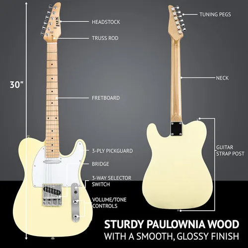 Miniatura 7 de LyxPro Guitarra eléctrica de 30 pulgadas, serie TL, cuerpo de madera de Paulownia de tamaño completo, golpeador de 3 capas, cuello en forma de C