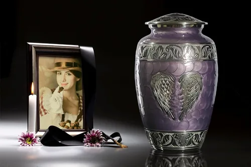 Miniatura 6 de Urna Púrpura para Cenizas Humanas Adultas Femeninas y Masculinas – Elegantes Urnas Grandes de Cremación con Alas de Ángel, Urna Funeraria Decorativa