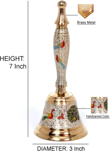 Miniatura 2 de Hashcart Campana de mano de latón Campana Puja para Mandir Pooja Ghanti indio para decoraciones de templos Diwali Campanas de Navidad