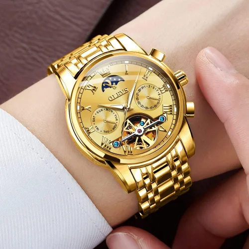 Miniatura 22 de OLEVS Relojes automáticos para hombre, esqueleto mecánico, de lujo, a la moda, reloj de pulsera luminoso impermeable