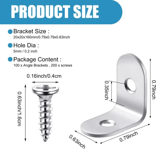 Miniatura 2 de Pelopy 100 soportes en forma de L de acero inoxidable de 90 grados, soporte de ángulo recto resistente para muebles de madera, silla, cajón