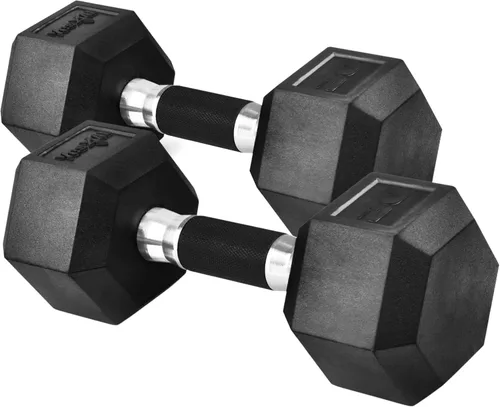 Miniatura 10 de Yes4All - Mancuernas hexagonales con revestimiento de goma antideslizante – Pesos de mano con agarre antideslizante, juego de 5-50 libras