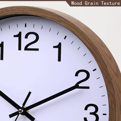 Miniatura 2 de Reloj de pared con marco de madera de 12 pulgadas, cubierta de vidrio, número sin tictac, cuarzo, diseño moderno de cuarzo, decorativo, dormitorio