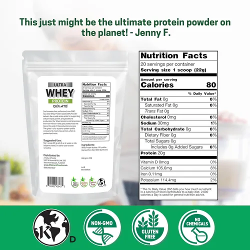 Miniatura 2 de Z Natural Foods Ultra Whey Protein - Polvo aislado de proteína de suero puro, sin sabor, sin azúcar, aislado de suero sin sabor con proteínas