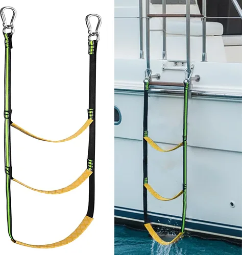 Saihisday Escalera de cuerda de barco de 5 escalones, escalera portátil de cuerda para barco y extensión de cuerda de pesca para barcos inflables,