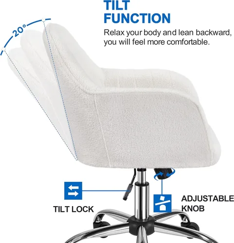 Miniatura 4 de Yaheetech Boucle - Silla de tocador de escritorio con respaldo, cómoda silla rodante de oficina con ruedas, ergonómica, altura ajustable, giratoria