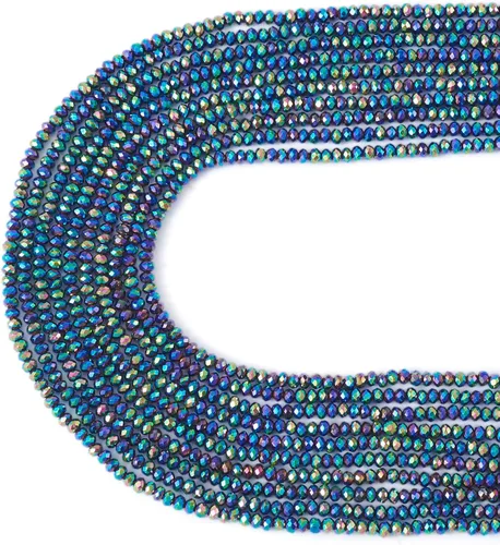 Miniatura 37 de FASHEWELRY 10 hebras de cuentas de vidrio chapadas en arco iris de 0.118 pulgadas (0.118 in), cuentas espaciadoras de cristal de Rondelle, cuentas