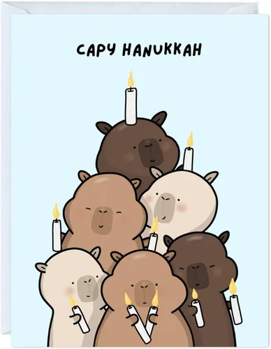 Tarjeta Divertida de Hanukkah – Saludo Festivo con Juegos de Palabras, Blanca por Dentro, Perfecta para Amigos, Familia, Colegas (1 Tarjeta - Copia