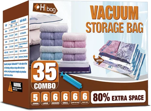 Miniatura 10 de HIBAG Bolsas de Almacenamiento al Vacío con Sellado, 10 Bolsas Jumbo Ahorradoras de Espacio con Sellador al Vacío para Ropa, Edredones, Mantas, Ropa