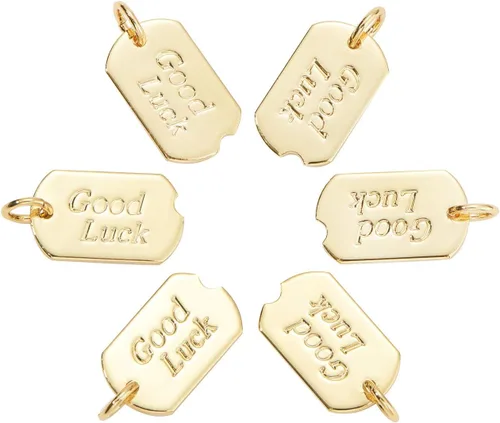 Miniatura 5 de DanLingJewelry 10 dijes de metal chapados en oro de 18 quilates con palabras rectangulares de buena suerte para hacer joyas, pulseras, collares