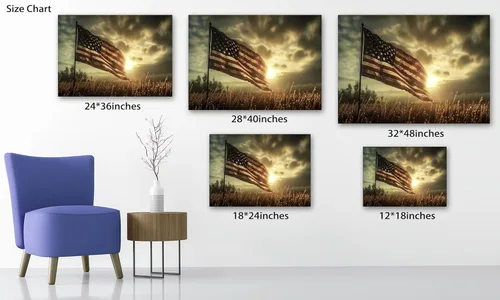 Miniatura 4 de Arte de pared de bandera estadounidense de granja, impresiones en lienzo de bandera estadounidense de país vintage, imágenes rústicas de bandera