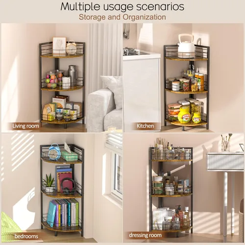 Miniatura 7 de DAOUTIME Estante de pie para baño, soporte de esquina de 3 niveles, estantes independientes, soporte de esquina curvado triangular para espacio Negro