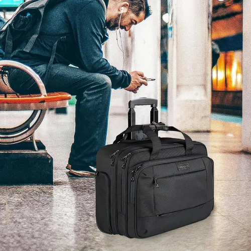 Miniatura 6 de KROSER Bolsa con ruedas para laptop para hombres y mujeres, maletín con ruedas para negocios para portátiles de hasta 17.3 pulgadas, bolsa