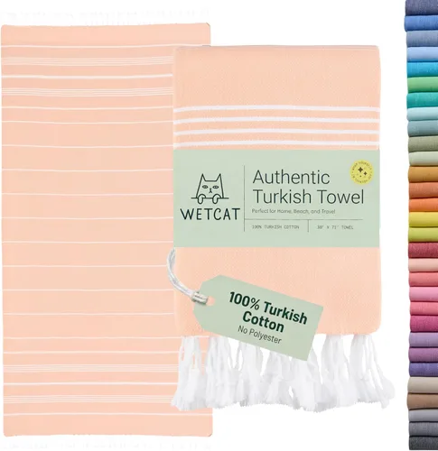 Miniatura 46 de WETCAT Toalla de playa original turca (39 x 71) – Peshtemal prelavado, 100% algodón, muy absorbente, de secado rápido y ultra suave, seguro