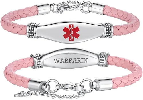 Miniatura 8 de LinnaLove Pulseras de alerta médica para mujeres, hermosas pulseras de cuero femenino para identificación médica con grabado gratuito