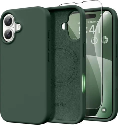 Miniatura 191 de GONEZ Funda de silicona para iPhone 14 Pro Max, compatible con MagSafe, con protector de pantalla + protector de lente de cámara, silicona líquida a