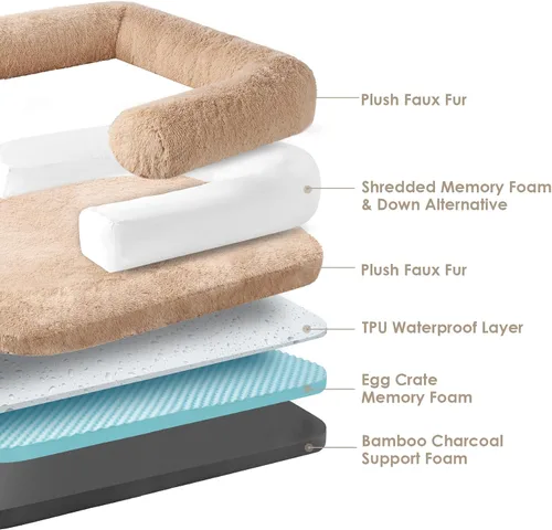 Miniatura 4 de EHEYCIGA Cama plegable XL para perros, 46 x 34 x 6.5 pulgadas, sofá cama mullida de piel sintética para perros grandes, cama ortopédica calmante