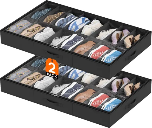 Miniatura 10 de Lifewit Organizador de almacenamiento de zapatos debajo de la cama, paquete de 2 (12 celdas de zapatos), caja de contenedores de tela de perfil