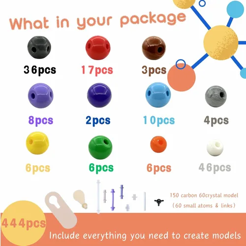 Miniatura 2 de Kit de modelo molecular de química, con C60, átomos, enlaces, kit de construcción de estructuras moleculares para aprendizaje de química, kits