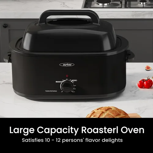 Miniatura 6 de Horno tostador eléctrico de 22 cuartos con bandeja extraíble y tapa de autohilvanado, perfecto para asar pavo con control de temperatura de 150 a