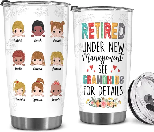 Miniatura 13 de WHIDOBE Vaso de jubilado personalizado (4 niños) personalizado para jubilados bajo nueva administración, mira a los nietos para obtener detalles
