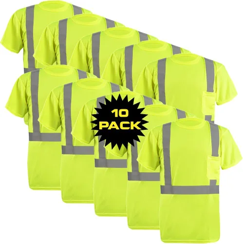 Miniatura 15 de OccuNomix LUX-SSETP2B-YS Camiseta clásica estándar de manga corta con textura ojo de pájaro absorbente con bolsillo, clase 2, 100% poliéster ANSI