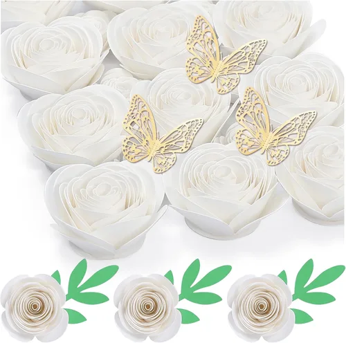 Miniatura 16 de Mverse Rosas Azul Claro Flores Artificiales, Mini Flores de Papel Manualidades DIY Decoraciones de Regalo para Marco de Caja de Sombra 16- Azul claro