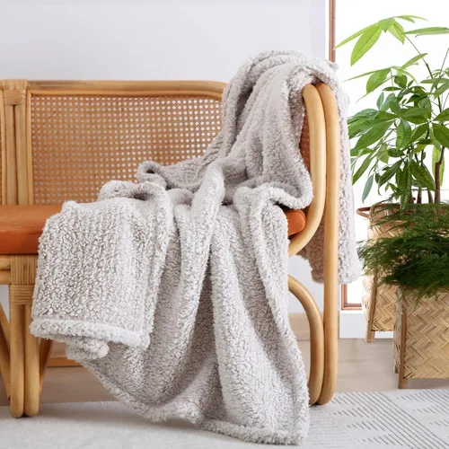 Miniatura 11 de Manta Sherpa de forro polar ultrasuave, tamaño Queen, manta de cama bohemia ligera y acogedora con borla decorativa, patrón reversible, 2 tonos