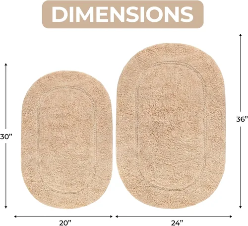 Miniatura 3 de Superior Juego de 2 alfombras de baño antideslizantes, ultra afelpadas, suaves y absorbentes, 100% algodón peinado, juego de alfombras de baño