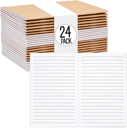 Paquete de 24 diarios de papel kraft forrado, 48 páginas cada uno, cuadernos de papel A5 de 5.5 x 8.5 pulgadas a granel para estudiantes, escritura,