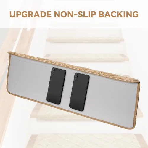Miniatura 5 de Peldaños Bullnose Antideslizantes 9.5" x 30", 2 Piezas Peldaños de Alfombra para Escalones de Madera Interior con Protección de Bordes, Alfombras