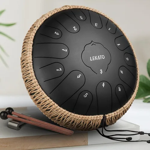 Miniatura 4 de Tambor de Lengua de Acero de 13 Pulgadas 15 Notas, LEKATO Tambor de Acero Clave C Principiante/Profesional Zen Tambor de Percusión para Meditación