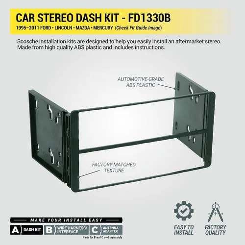 Miniatura 5 de Scosche FD1330B - Kit de instalación de radio doble DIN compatible con vehículos Ford, Lincoln, Mercury y Mazda seleccionados 1995-11 - Kit