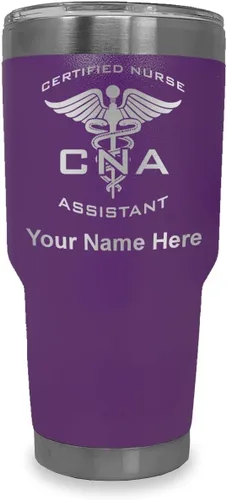 Miniatura 11 de LaserGram Vaso aislado al vacío de 20 onzas, asistente de enfermera certificada por CNA, grabado personalizado incluido (negro)