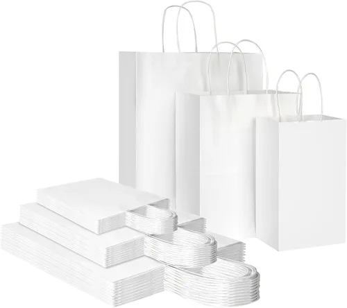 Toovip Paquete de 90 bolsas de papel kraft negro con asas a granel, 3 tamaños surtidos, bolsas de envoltura de regalo para recuerdos de comestibles