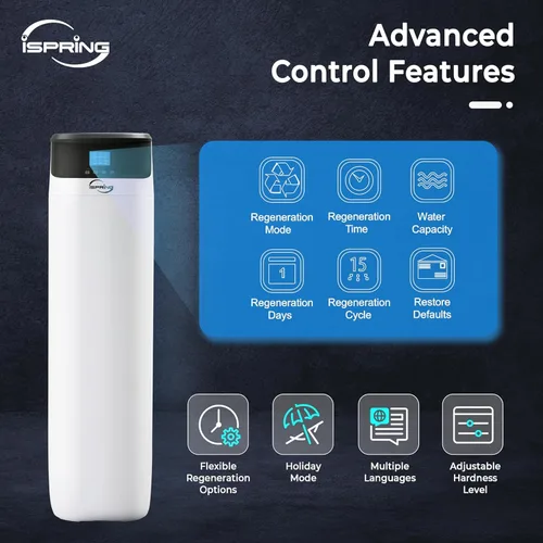 Miniatura 5 de iSpring Sistema de Ablandador de Agua para Toda la Casa, 50,000 Granos de Alta Capacidad Elimina la Dureza con Retrolavado Automático y Alarma