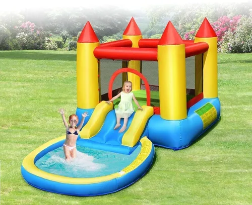 Miniatura 2 de OLAKIDS Tobogán acuático inflable, casa de rebote 4 en 1 para niños con tobogán, piscina de salpicaduras, gran área de rebote de malla de poliéster