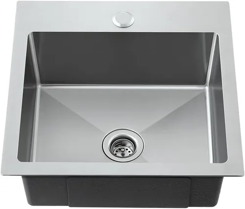 Fregadero de cocina de 15 x 15 pulgadas con orificio de drenaje de 2", fregadero de barra empotrable hecho a mano de acero inoxidable 304, fregadero