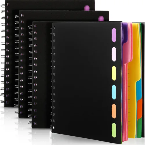 Fainne 4 Pcs Cuaderno Espiral A5 de 6 Materias Rayado Universitario con Pestañas Divisorias, 6.75 x 8.25 Pulgadas, 240 Páginas Cuaderno Diario