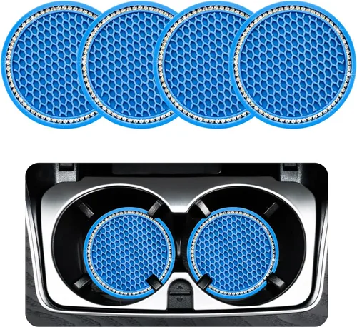 Miniatura 16 de Ziciner 4 unidades de portavasos para automóvil con brillo, portavasos de goma suave con cristales, tapete antideslizante para tazas con strass