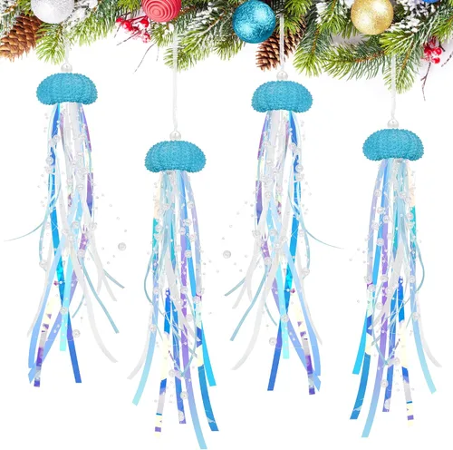 Miniatura 10 de Adornos de Navidad de Medusas Colgantes 4 Piezas para Adornos de Árbol de Navidad, Fiesta Temática de Sirena y Decoraciones de Fiesta Bajo el Mar